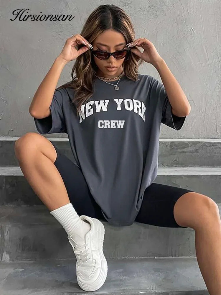 Oversized Letter Graphic T-shirt Women Summer Soft O-neck Short Sleeve Tees Female