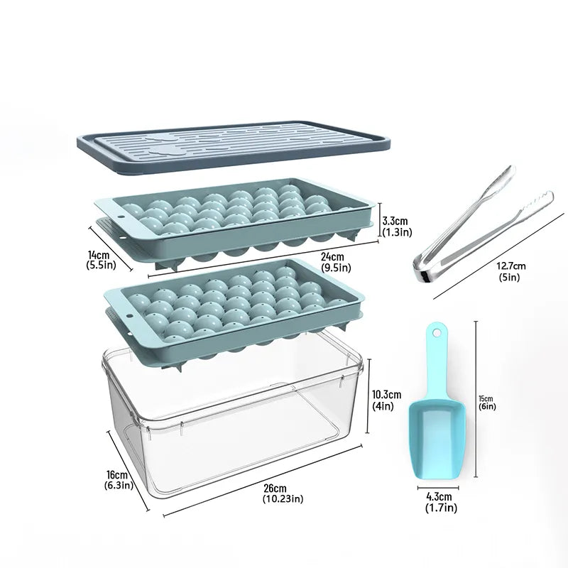 Round Ice Cube Tray with Lid & Bin Ice Ball Maker Mold for Freezer with Container