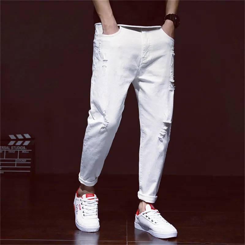 White Jeans Men Denim Black Pants Spring Summer Male Plus Size 38 40 42 Trousers