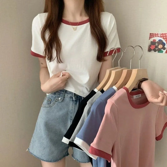 T-shirt Women Slim Tee Shirt Fashion Crop Top Woman Basic Corset Cloth