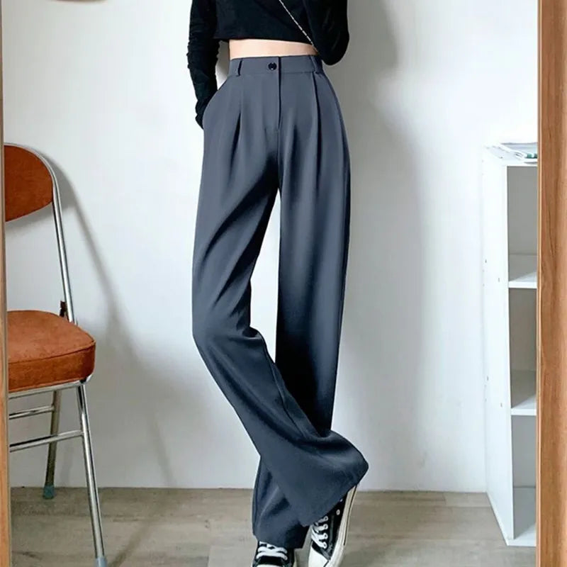 Women's Wide Leg Pants Loose High Waist Casual Trousers Woman Solid Office Straight Pants