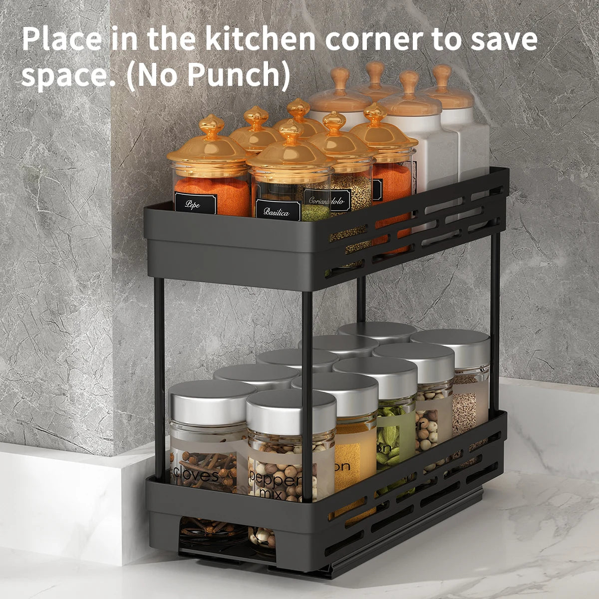 Double-layer Seasoning Jar Plastic Storage Rack Shelves Spice Jar Storage Organizer