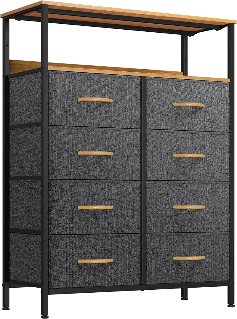 8-Drawer Fabric Dresser with Shelves, Furniture Storage Tower Cabinet, Organizer for Bedroom