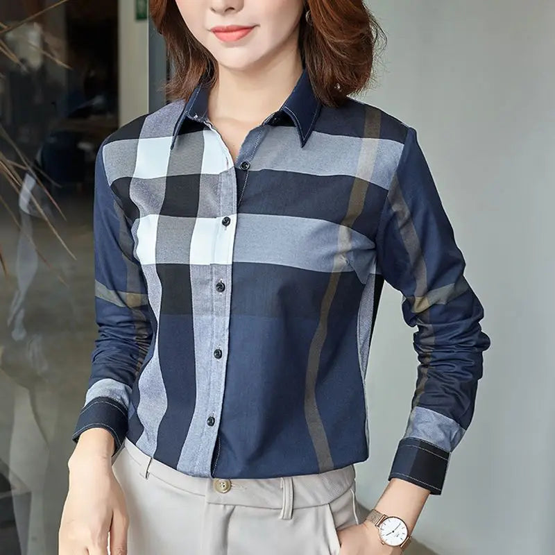 Advanced Plaid Shirt Women's Spring and Autumn Cotton Casual Small Versatile Top