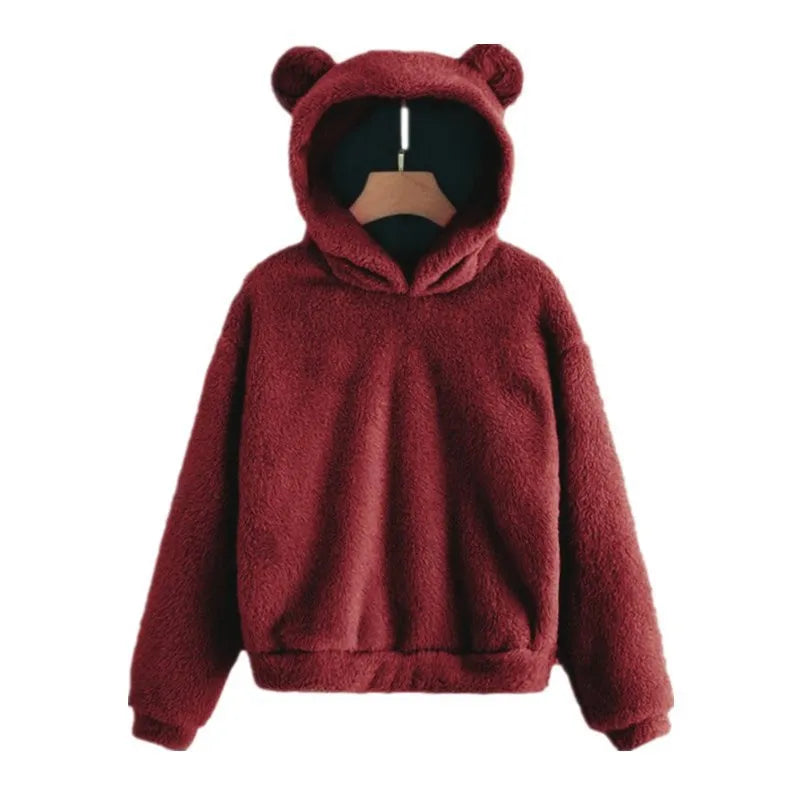 Women's Hoodies Winter Women Long Sleeve Rabbit Ear Hood Sweatshirt Cute Plush Warm Casual