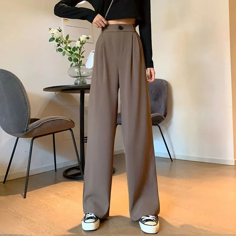 Women's Wide Leg Pants Loose High Waist Casual Trousers Woman Solid Office Straight Pants