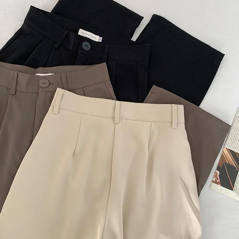 High Waist Women Suit Pants Fall Straight Office Ladies Trousers Casual Loose Pants