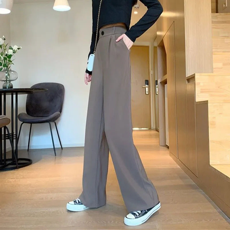 Women's Wide Leg Pants Loose High Waist Casual Trousers Woman Solid Office Straight Pants