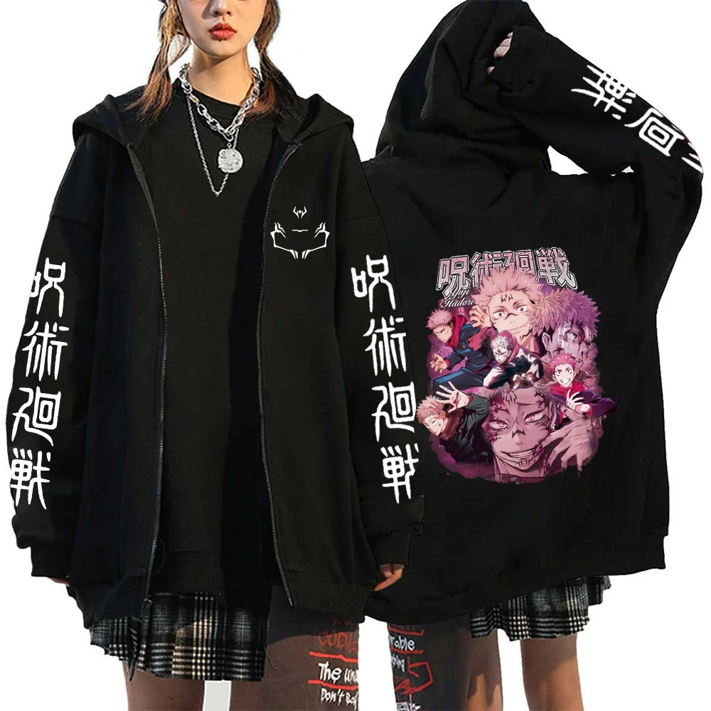 Zip Up Jacket Anime Plus Size Hoodie Streetwear Sweatshirts Unisex Casual Clothing