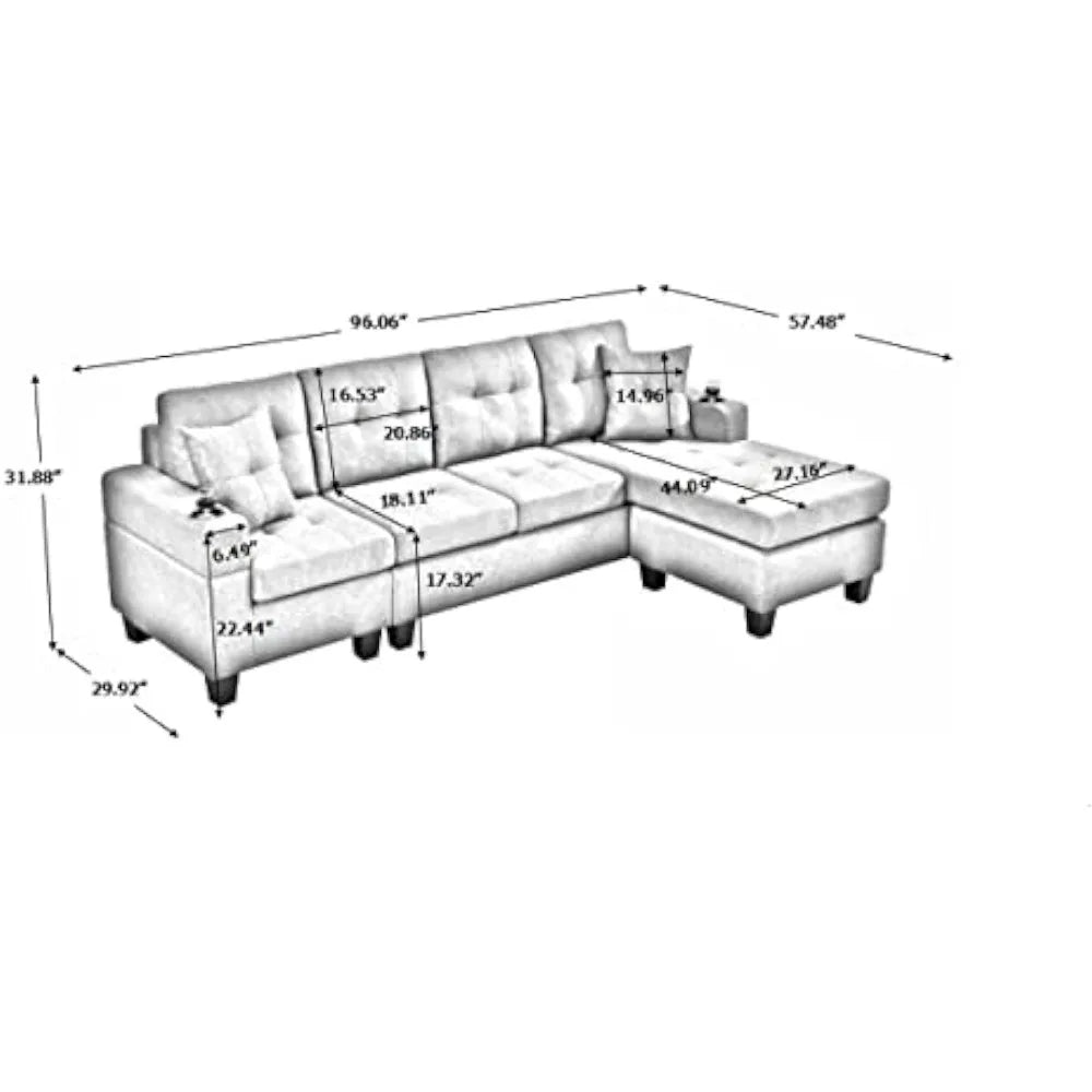 Living room sofa L-shaped sofa bed with reversible chaise fabric furniture