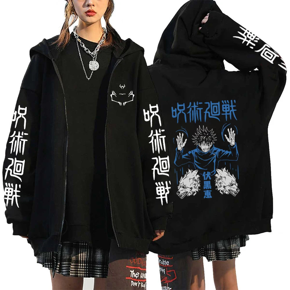 Zip Up Jacket Anime Plus Size Hoodie Streetwear Sweatshirts Unisex Casual Clothing