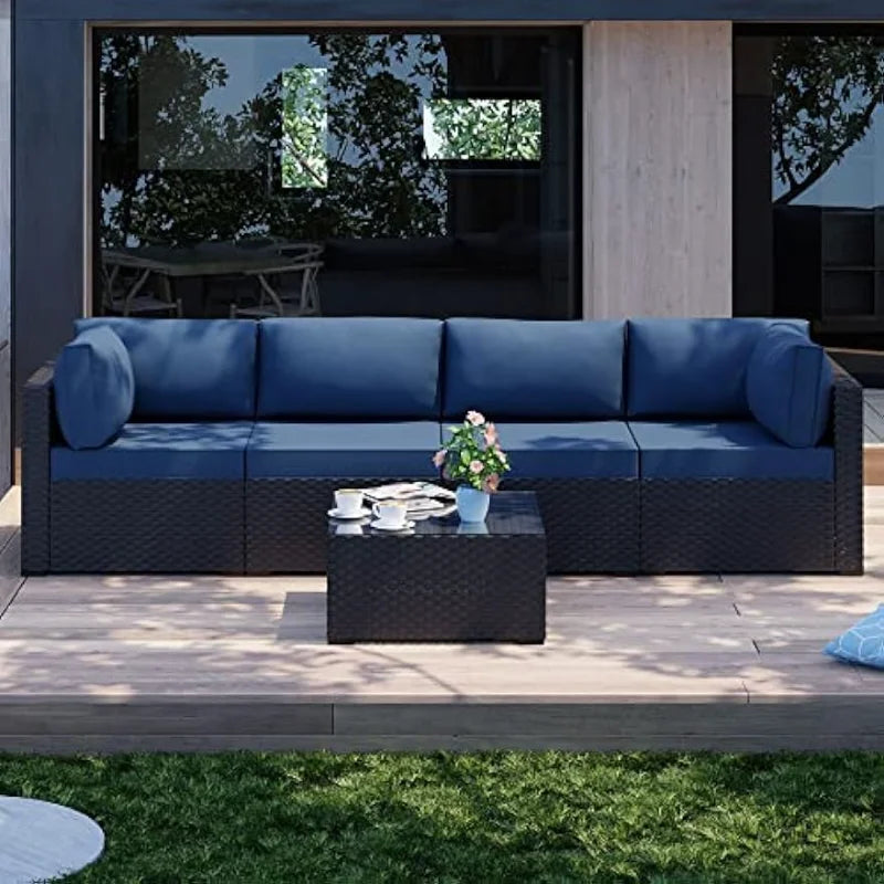 5 Pieces Outdoor Patio Sectional Sofa Couch Furniture Sets, Patio Sets with Washable