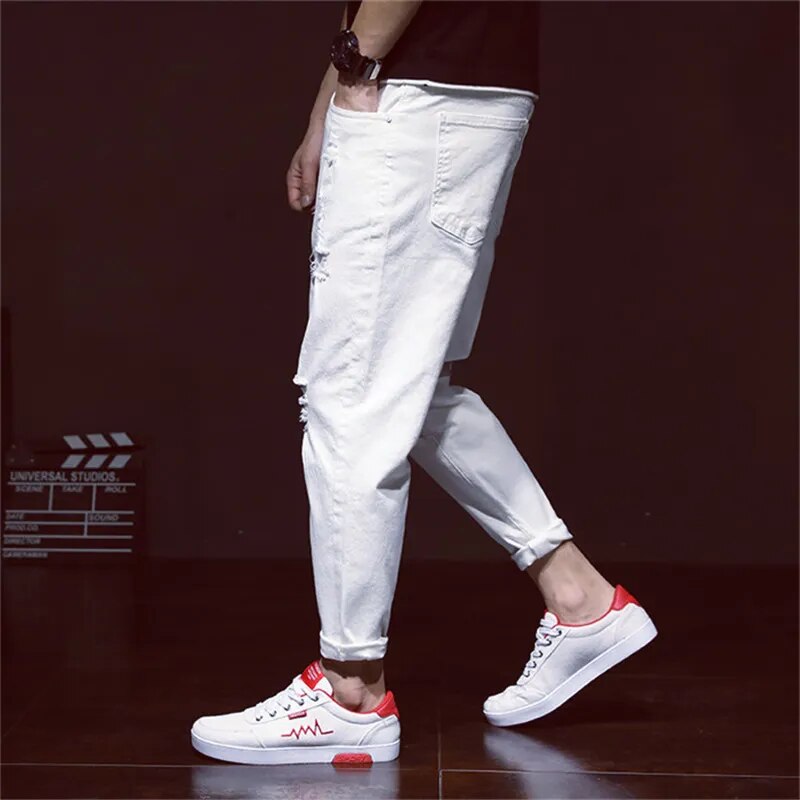 White Jeans Men Denim Black Pants Spring Summer Male Plus Size 38 40 42 Trousers