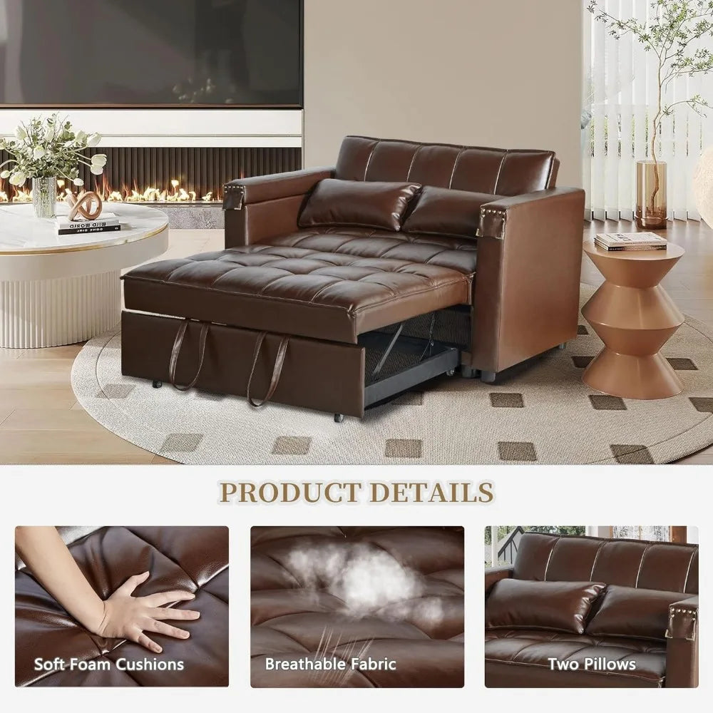 Convertible Sofa Bed Loveseat with Adjustable Backrest and Pillows