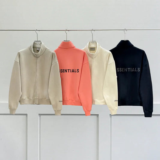 Oversized High Neck Sweatshirt Rubber Letter Print  Loose Fashion Zip Sweatshirt