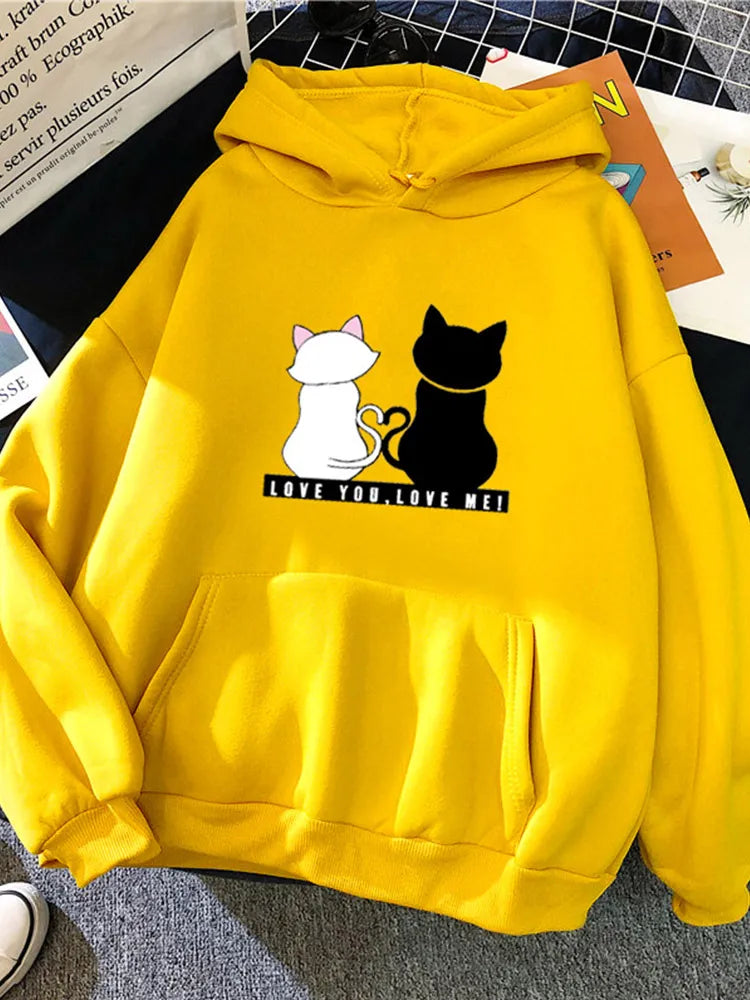 Streetwear Hoodies Women Sweatshirt Autumn Spring Long Sleeve Cat Print Sweatshirts