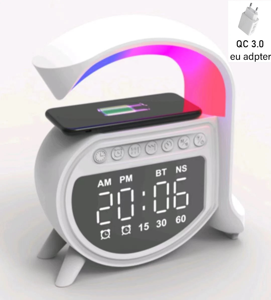 4-in-1 Music Bluetooth Speaker Electric Home Decor Wireless Charger Alarm Clock Speaker