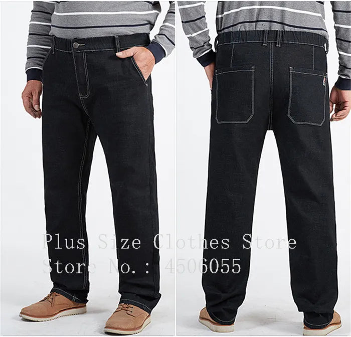 Men Black Oversized Denim Trousers 180KG Loose Thick Plus Size Straight Jean Pants