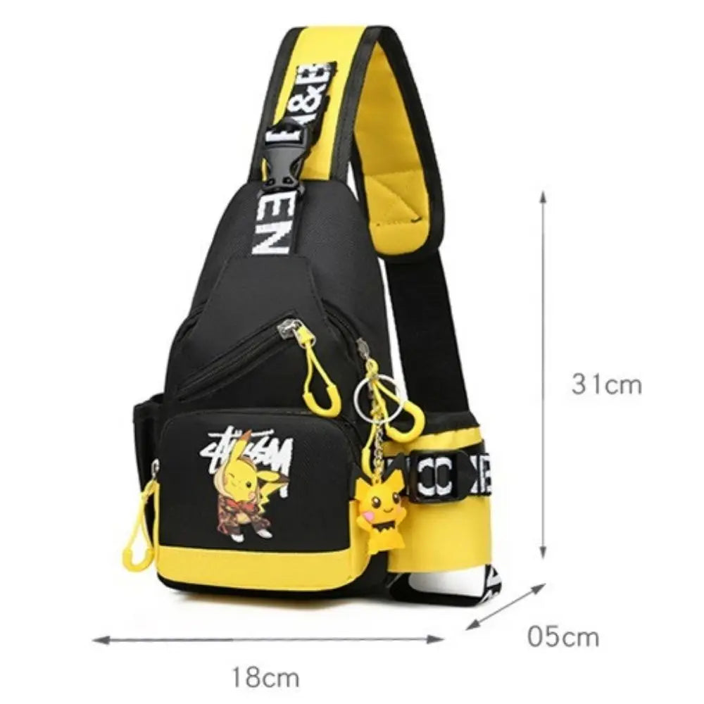 Children's Shoulder Bag Men's and Women's Chest Bag Canvas Youth Sports Pikachu Crossbody Bag