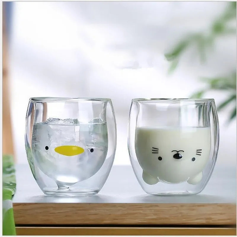 Double-layer Coffee Mug Double Glass Cup Animal Milk Glass Drinkware