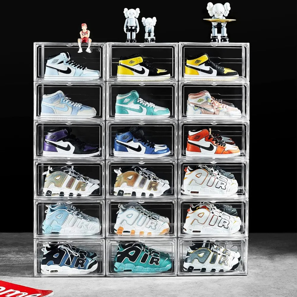 12 Pack Shoe Boxes Clear Acrylic Stackable Plastic Sneaker Box Container