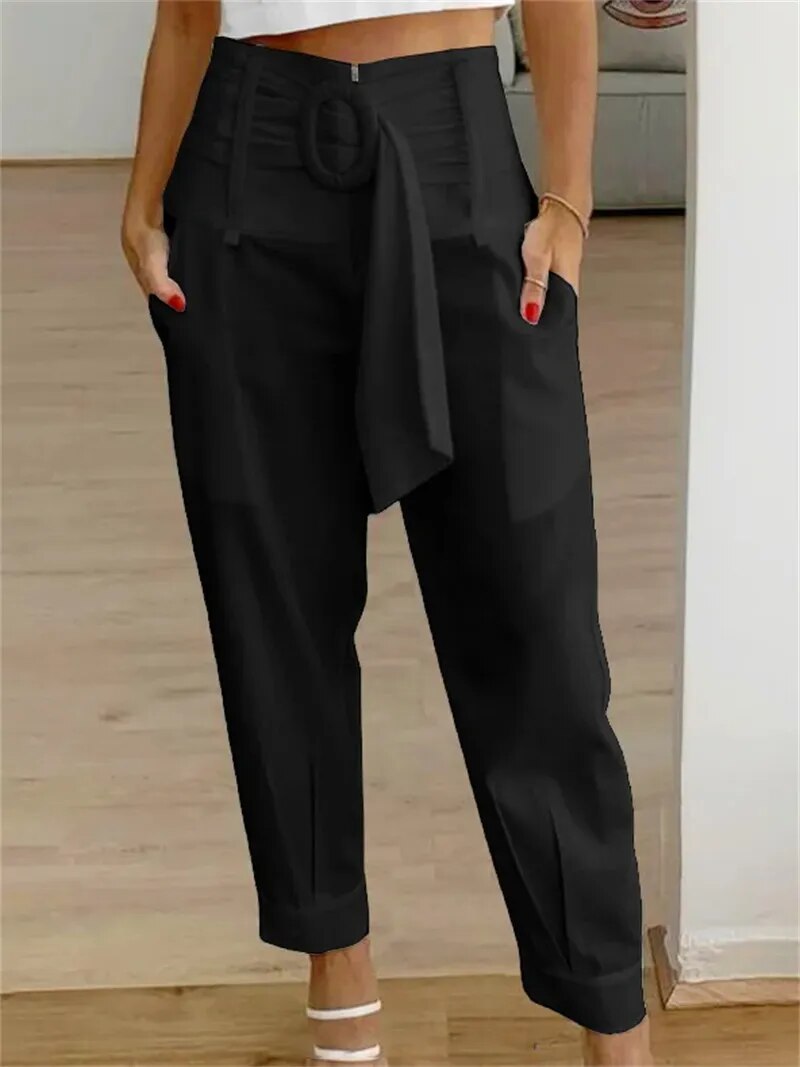 Women's Pants Casual Straight Zipper High Waist Pocket Crop Pants Solid Color Pants