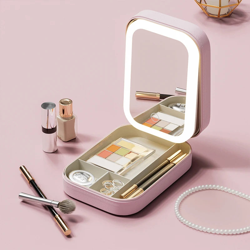 Portable Cosmetics Storage Box Make-up Mirror