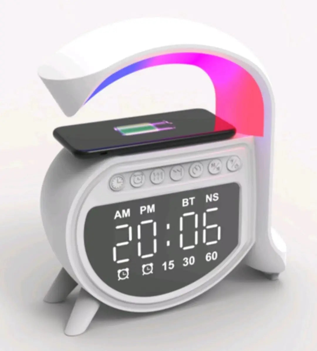 4-in-1 Music Bluetooth Speaker Electric Home Decor Wireless Charger Alarm Clock Speaker