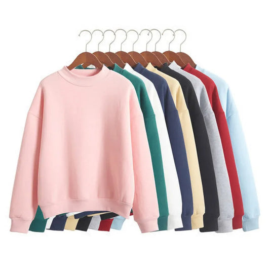 Woman Sweatshirts O-neck Knitted Pullovers Thick Candy Color Loose Hoodies Solid Women Clothing