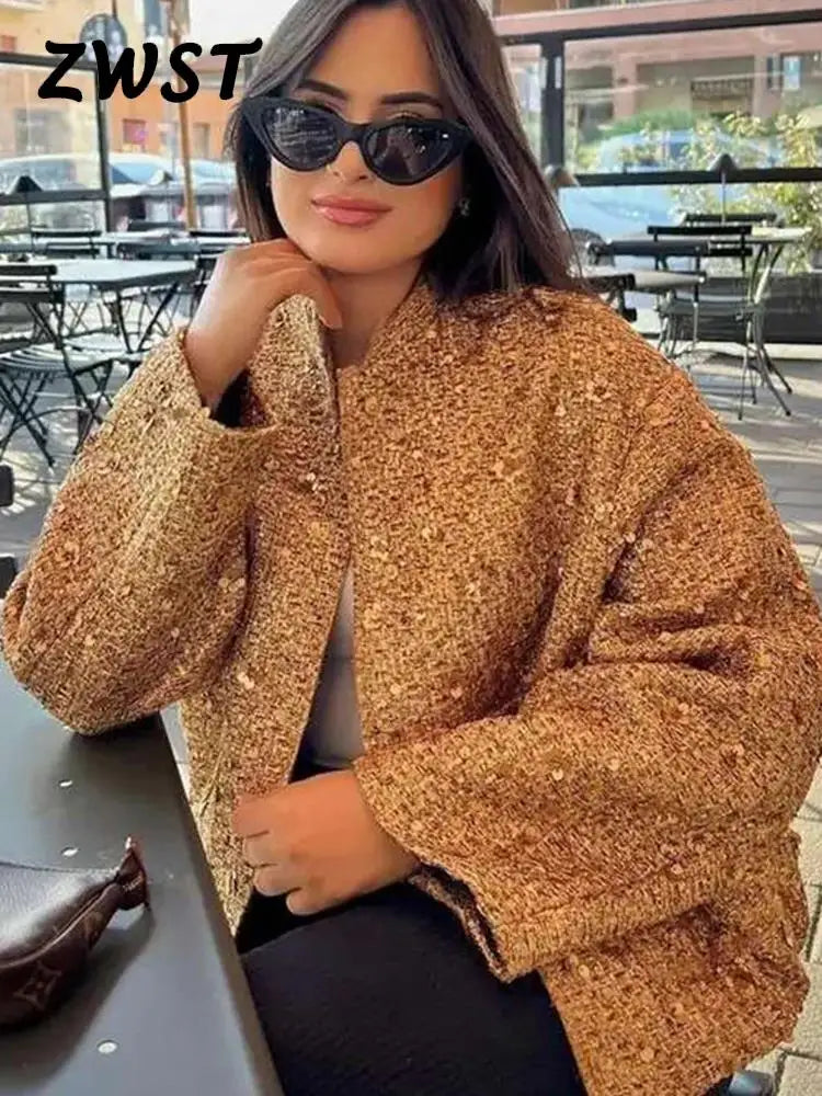 Winter Coat For Women Fashion Party Long Sleeve Gold Single Breasted Female Coats