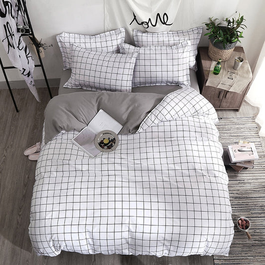 Solstice Home Textile Black Lattice Duvet Cover Pillowcase Bed Sheet Simple Boy Girls Bedding Sets Single Twin Double Cover Beds