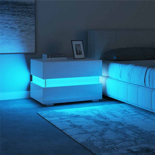 LED Light Nightstand Drawers Organizer Storage Cabinet Bedside Table Bedroom Furniture