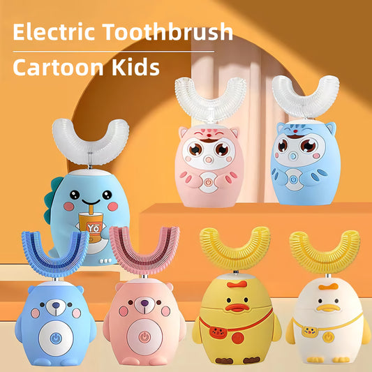 Smart 360 Degrees Sonic Electric Toothbrush Children Silicon U shape Toothbrush for Kids With lights Tooth Brush Cartoon Pattern