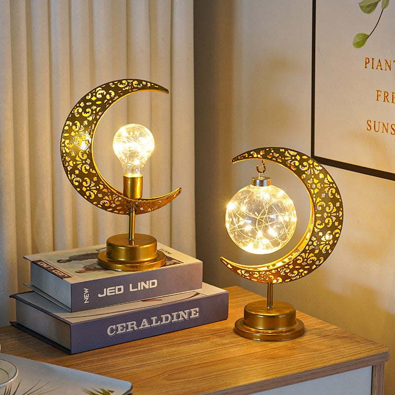 Gold Ramadan Moon Led Lamp Decoration for Home Metal Ramadan Kareem Light Decoration