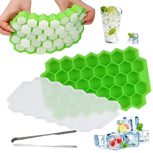 Creative 37 Cavity Honeycomb Ice Cube Maker Reusable Trays Silicone Ice Cube Mold BPA Free Ice Mould with Removable Lids