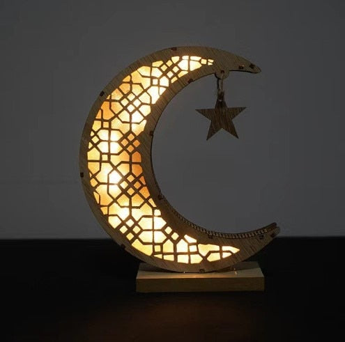 Gold Ramadan Moon Led Lamp Decoration for Home Metal Ramadan Kareem Light Decoration