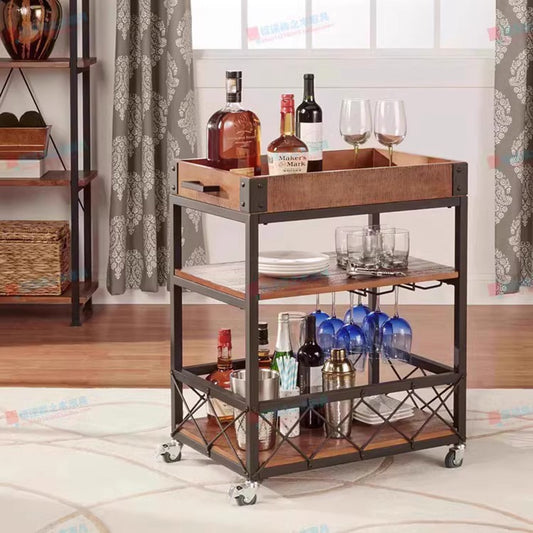 Storage Bar Utility Wooden 3 Tier Rolling Cart Restaurant Grocery Furniture