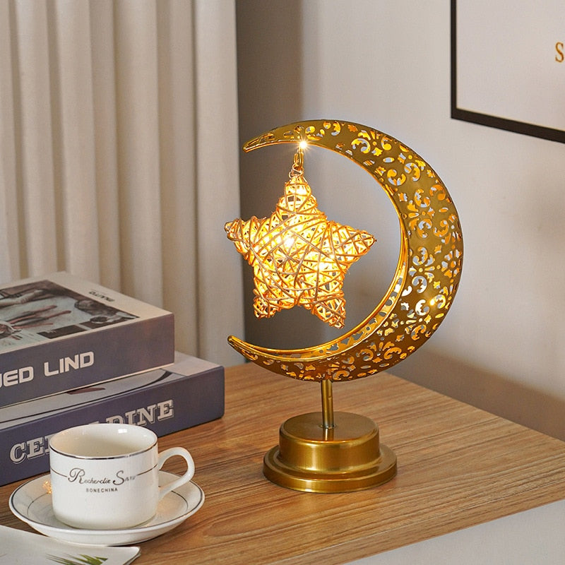 Gold Ramadan Moon Led Lamp Decoration for Home Metal Ramadan Kareem Light Decoration