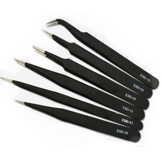 6PCS Precision Tweezers Set ESD Anti Static Stainless Steel Tweezers Repair Tools for Electronics Repair Soldering Craft