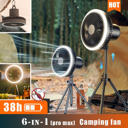 REUP 14000mAh Portable Camping Fan Rechargeable Desktop Circulator Wireless Ceiling Power Bank LEDLighting Tripod Electric Fan