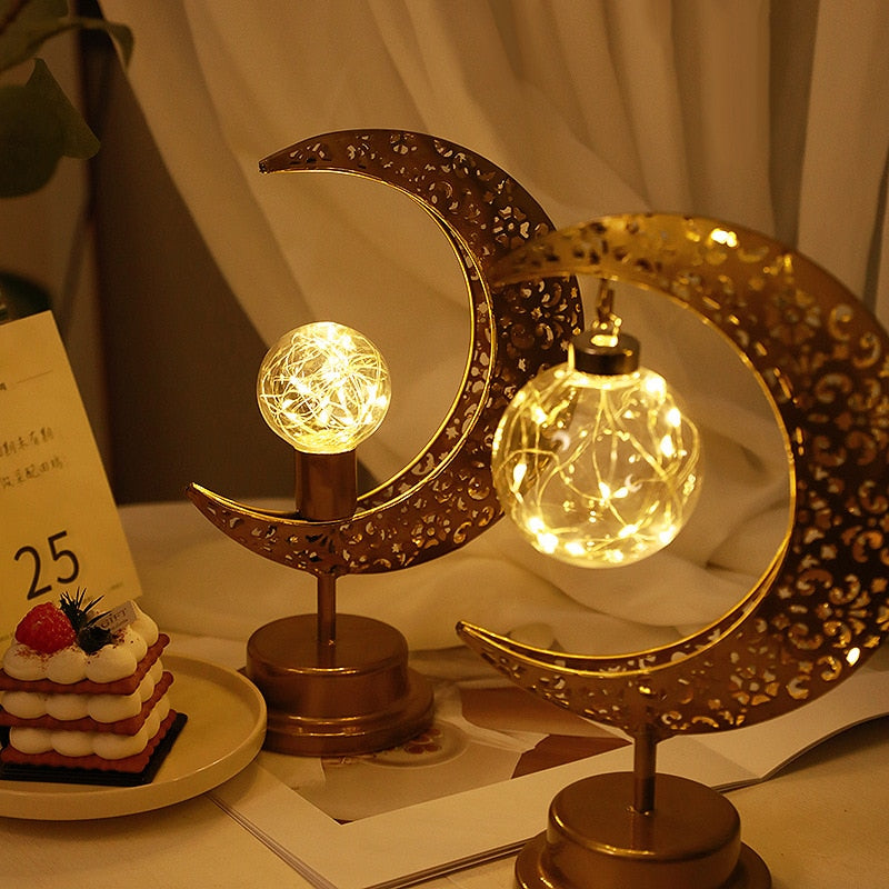 Gold Ramadan Moon Led Lamp Decoration for Home Metal Ramadan Kareem Light Decoration