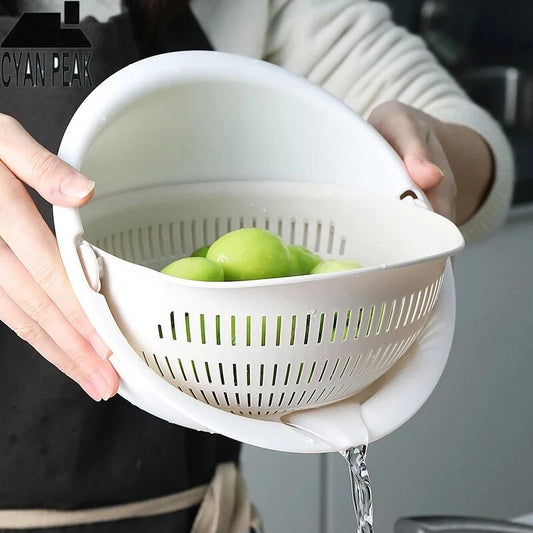 Kitchen Silicone Double Drain Basket Bowl Washing Storage Basket Strainers Bowls Drainer Vegetable Cleaning Colander Tool