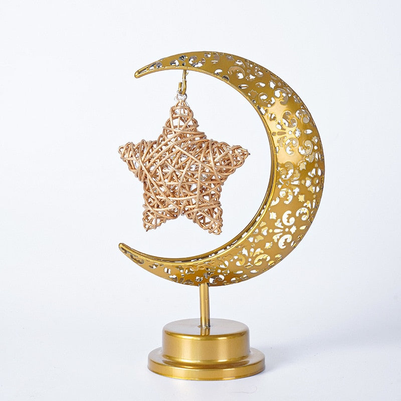 Gold Ramadan Moon Led Lamp Decoration for Home Metal Ramadan Kareem Light Decoration