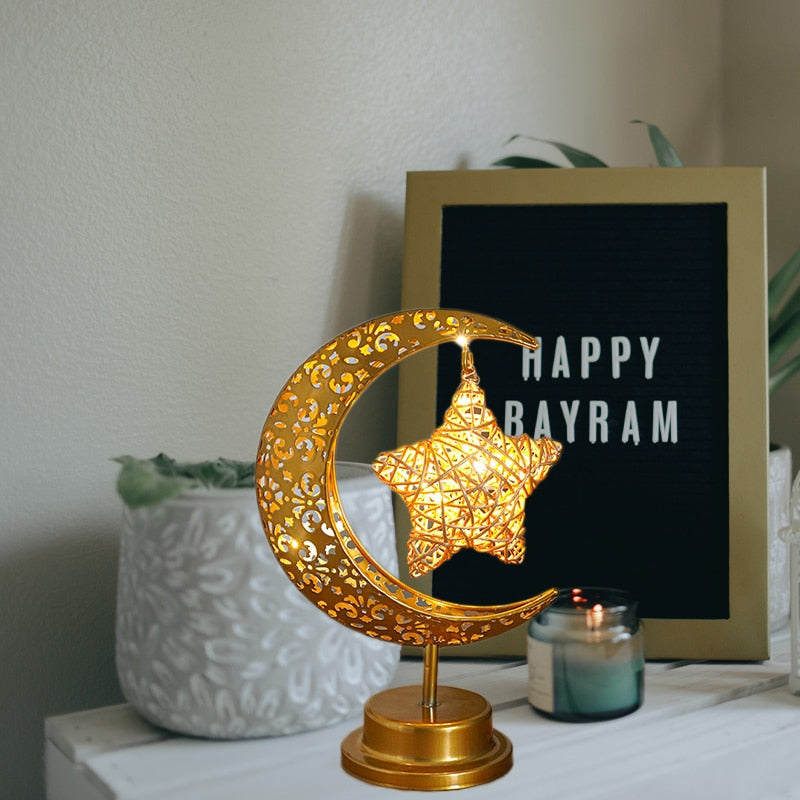 Gold Ramadan Moon Led Lamp Decoration for Home Metal Ramadan Kareem Light Decoration